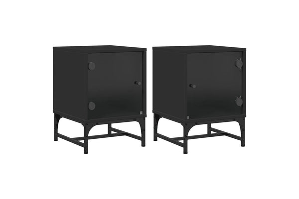 Bedside Cabinets with Glass Doors 2 pcs Black 35x37x50 cm vidaXL