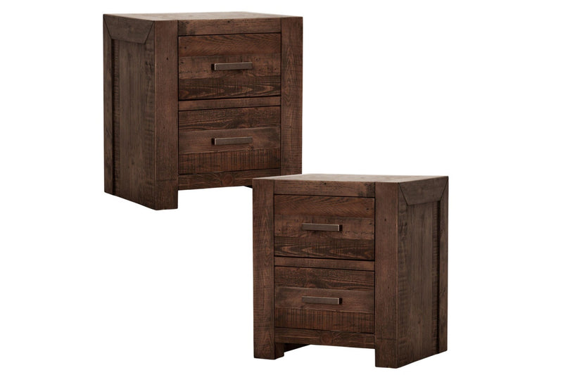 Catmint Set Of 2 Drawers Storage Cabinet Pine Wood Grey Stone Bedside Tables