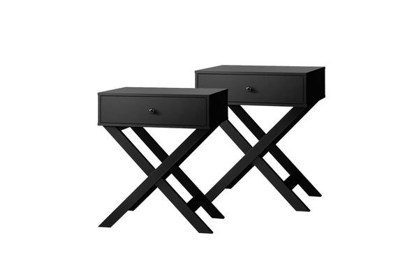 Oikiture 2PCS Bedside Table Drawer Side Table Black Storage Cabinet