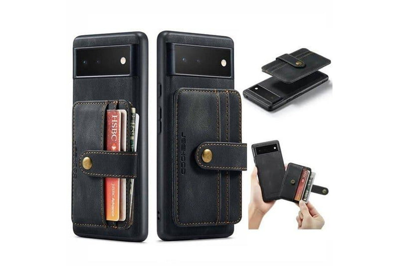 JEEHOOD For Google Pixel 7 Wallet Leather Case with Detachable Ultra Slim RFID Blocking Back Card Holder (Black)