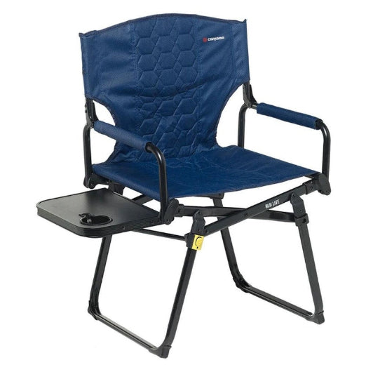 Caribee 90cm Aluminium Folding Directors Chair w Side Table Navy Outdoor Camping