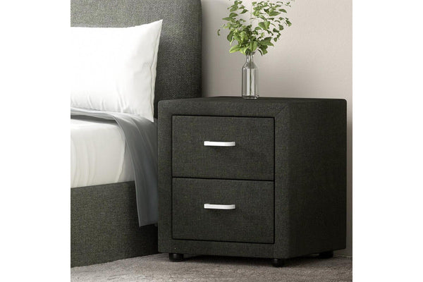 Artiss Bedside Table 2 Drawers Fabric - CADEN Charcoal