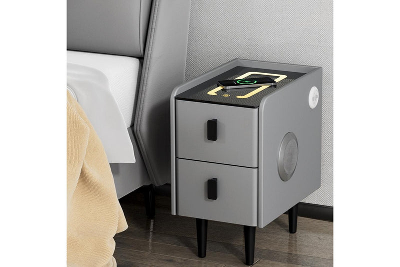 Artiss Smart Bedside Table 2 Drawers with Wireless Charging LED Lights Grey
