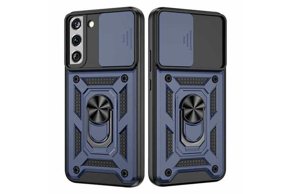 For Samsung Galaxy S22 Case, Military Grade 360 Degree Rotating Metal Magnetic Ring Car Mount Holder Kickstand Shockproof Heavy Duty Cover (Navy Blue)