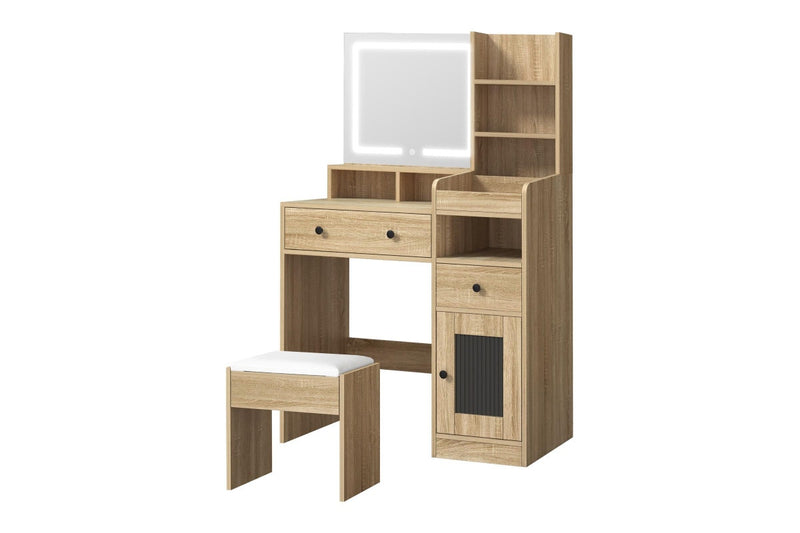 Oikiture Dressing Table Stool Set LED Light (Natural)