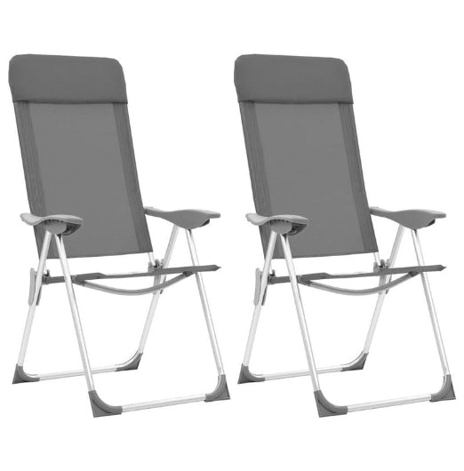 Folding Camping Chairs 2 pcs Grey Aluminium vidaXL