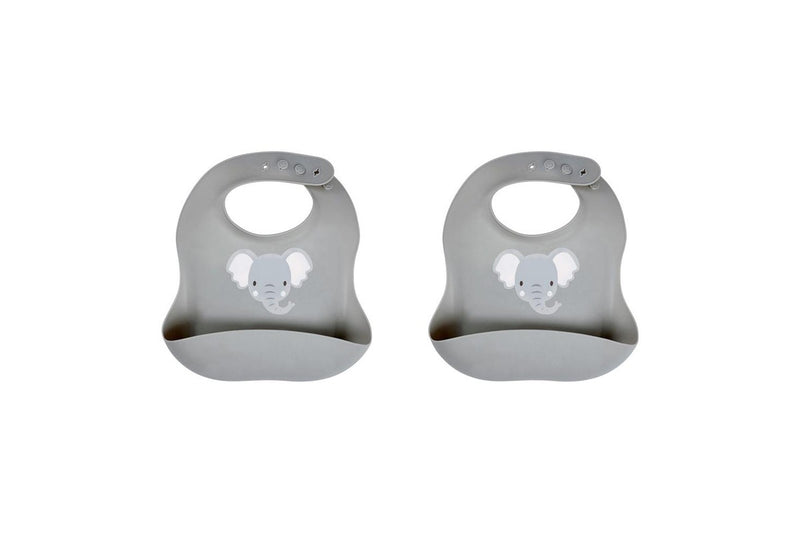 2x Splosh Baby Elephant Silicone Feeding Bib Adjustable Food Catcher 24cm GRY 0+