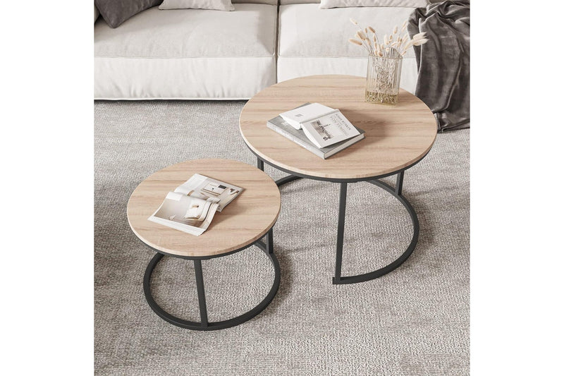 Wood Nesting Coffee Table Set - Round Tables for Living Room Furniture