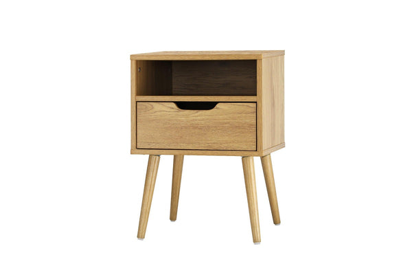Oikiture Drawer Bedside Table Wood
