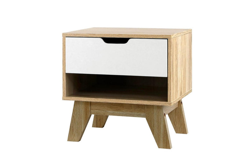 Artiss Bedside Table 1 Drawer with Shelf - IKER White & Oak