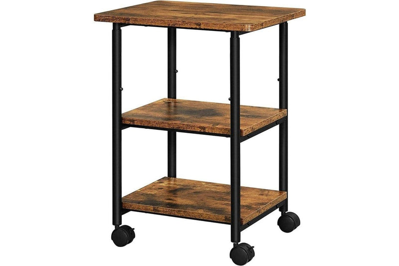 Adjustable Rustic Brown and Black 3-Tier Machine Cart with Wheels - OPS003B01