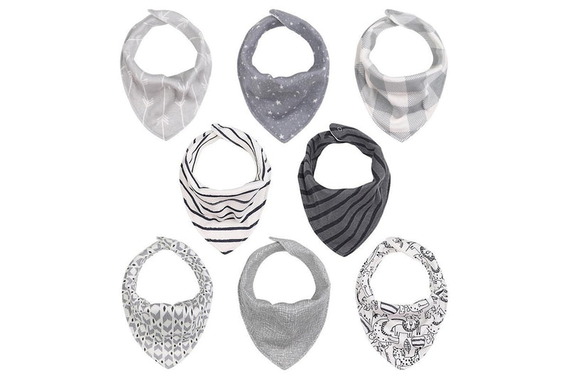 8pc The Peanutshell Cotton Bandana Feeding Baby Infant Adjustable Bib Set GRY