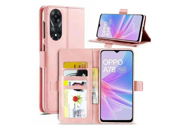 For Oppo A78 4G Case, SupRShield Wallet Leather Flip Magnetic Stand Case Cover (Rose Gold)