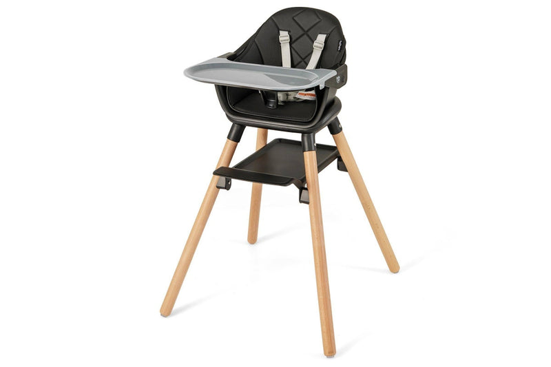 Costway High Chair Eating Feeding Chiar Dining Seat Wooden Furniture Black
