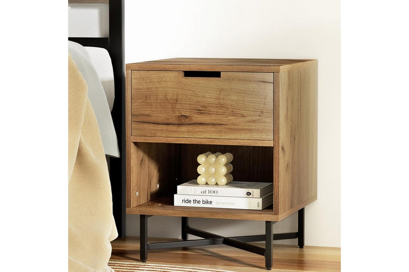 Artiss Bedside Table Drawers Shelf Side Nightstand Storage Bedroom Rust Oak