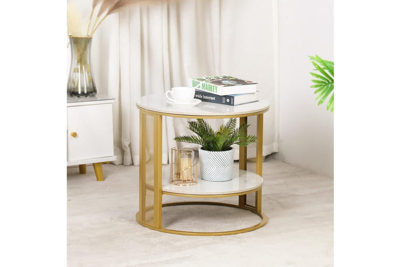 Marble Top Side Table Gold 2 Tier Round Coffee Tables 5