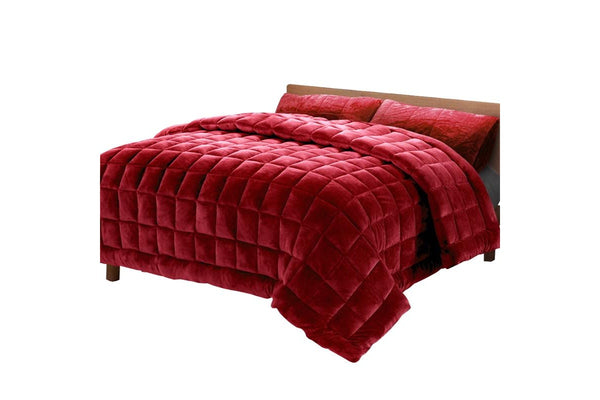 King Size Bedding Faux Mink Quilt Comforter Winter Throw Blanket Duvet Burgundy