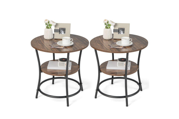 Giantex Round End Table 2-Tier Side Table w/Storage Shelf & Metal Frame Snack Table Nightstand