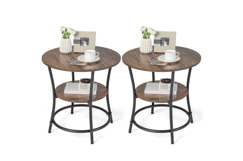 Giantex Round End Table 2-Tier Side Table w/Storage Shelf & Metal Frame Snack Table Nightstand