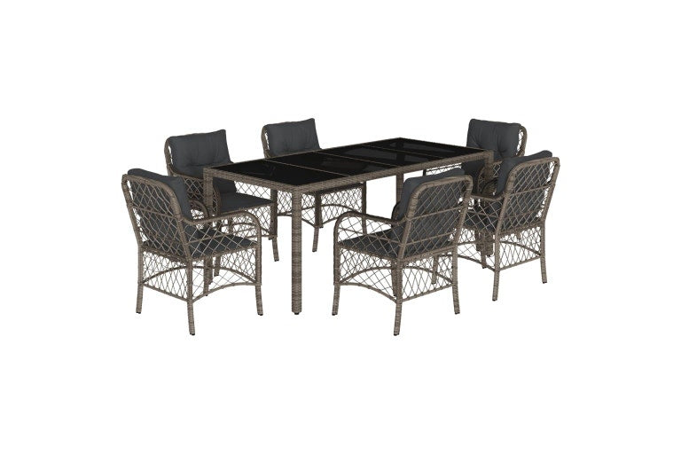 7 Piece Garden Dining Set with Cushions Grey Poly Rattan vidaXL