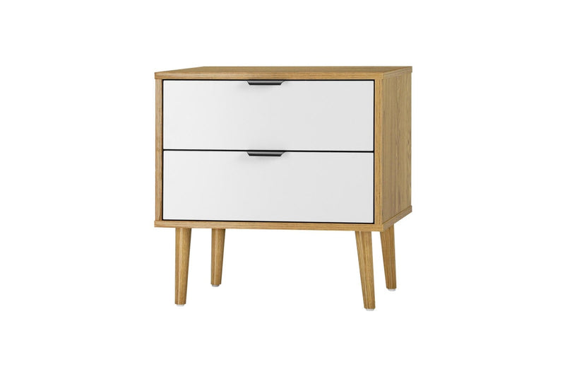 Oikiture Bedside Table 2 Drawers Oak/White