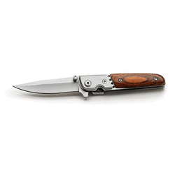 Whitby Knives Survival Camping SS Lock Knife w Wooden Handle - 2.5'' Blade