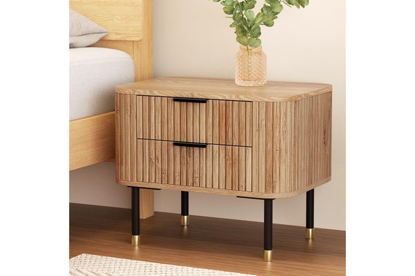 Artiss Bedside Table 2 Drawers Paulownia Wood Pine
