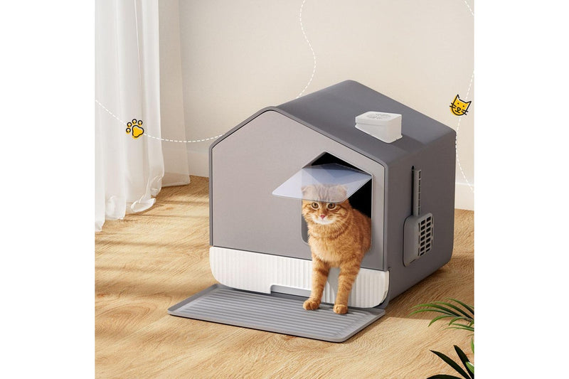 i.Pet Cat Litter Box Large Tray Kitty Toilet Fully Enclosed House Hooded Scoop Mat Grey