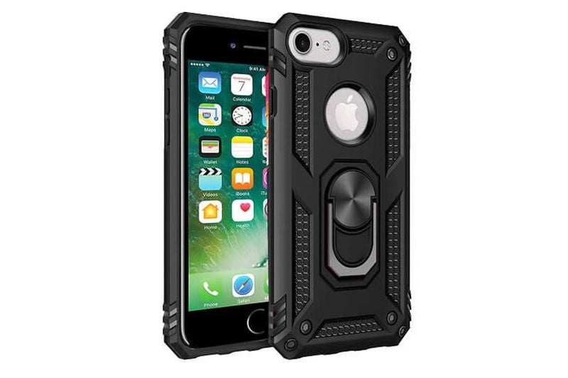 For Apple iPhone 6 Plus /6S Plus Case, Military Grade 360 Degree Rotating Metal Magnetic Ring Car Mount Holder Kickstand Shockproof Heavy Duty Cover (Black)