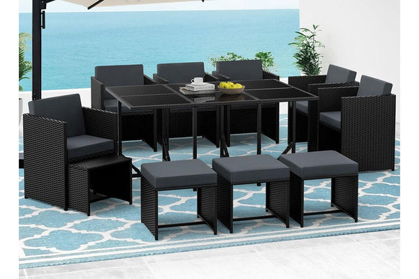 ALFORDSON Outdoor Dining Set 11 PCS Table Chairs Patio Lounge Wicker Furniture