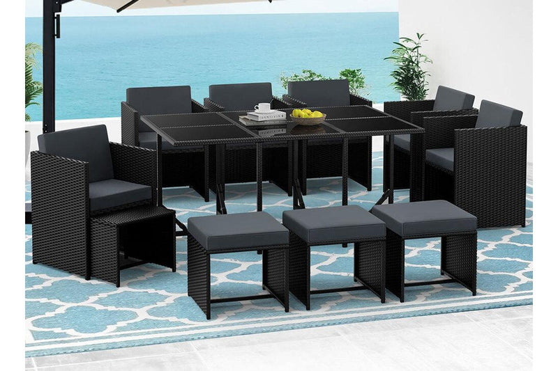 ALFORDSON Outdoor Dining Set 11 PCS Table Chairs Patio Lounge Wicker Furniture