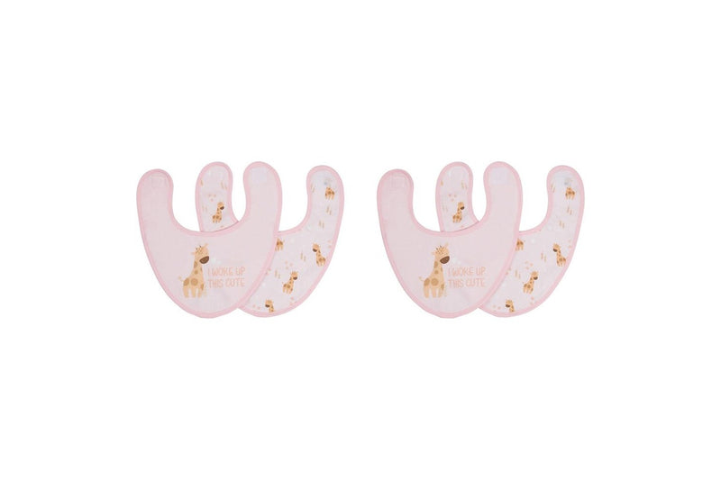 4pc Splosh Baby Infant Giraffe Cotton Feeding Bib Terry Absorbent 22x30cm Pink