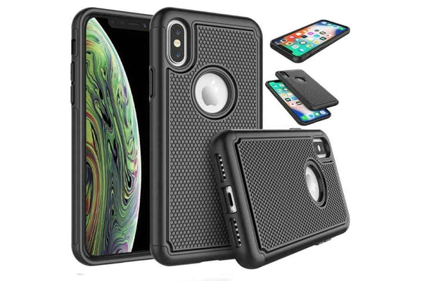For Apple iPhone XS Max Case Drop Resistant Defender Tradies Heavy Duty Rugged Shockproof Tough Cover (Black)