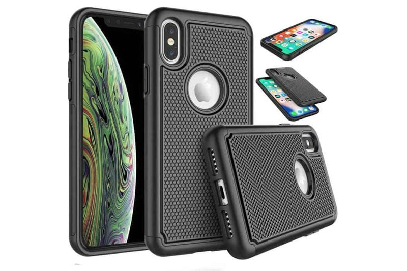 For Apple iPhone XS Max Case Drop Resistant Defender Tradies Heavy Duty Rugged Shockproof Tough Cover (Black)