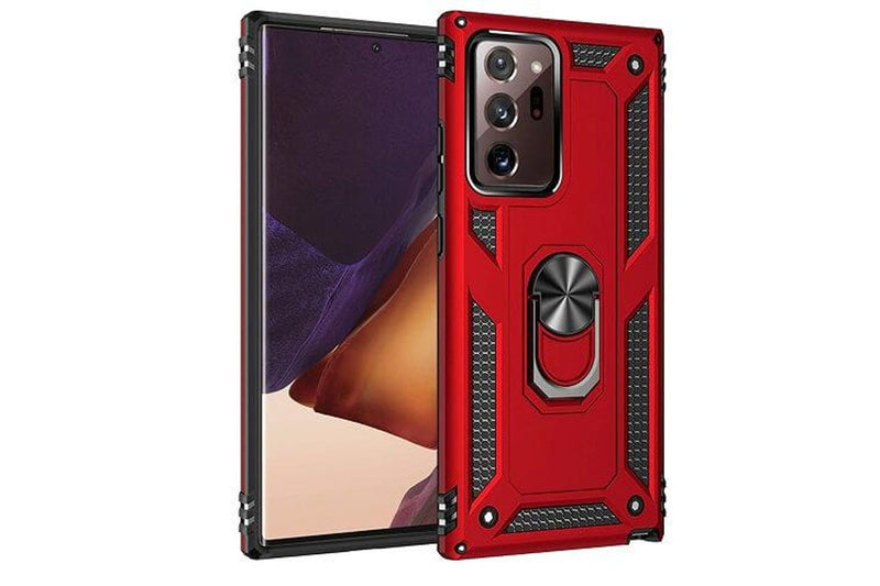 For Samsung Galaxy Note 20 Ultra /Note 20 Ultra 5G 6.9 Case, Military Grade 360 Degree Rotating Metal Magnetic Ring Car Mount Holder Kickstand Shockproof Heavy Duty Cover (Red)