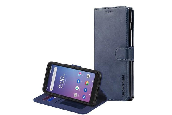 For Telstra Essential Pro Case SupRShield Wallet Leather Flip Magnetic Stand Case Cover (Navy Blue)