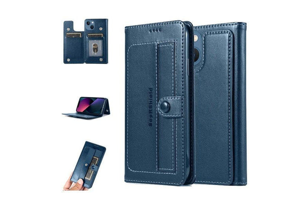 For Apple iPhone 13 Mini Case SupRShield Pro Luxury Wallet Leather Flip Magnetic Stand Case Cover (Navy Blue)