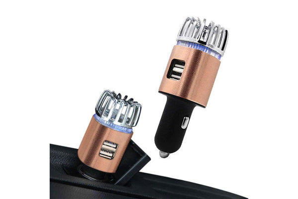 12V Car Air Purifier Car Air Freshener with Dual USB Charger Port Bronze