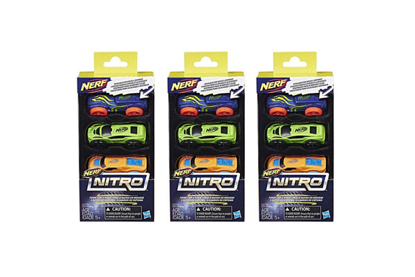 3x 3pc NERF Nitro Foam Car Vehicle Kids Children 5y+ Play Toys Assorted Colour