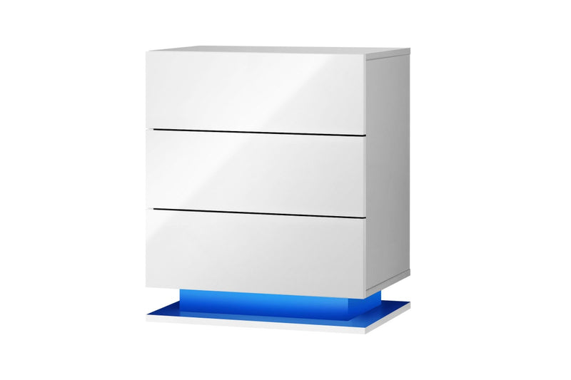 Oikiture LED Bedside Table 3 Drawers White