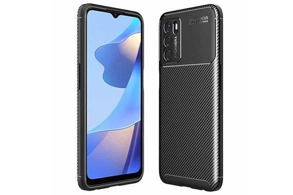 For Oppo A16S Case Shockproof Heavy Duty Rugged Anti Knock Matte Carbon Fiber Back Cover (Black)