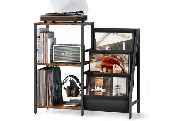 Vinyl Record Storage and Player Stand - 3-Tier Storage for 200 Albums, Living Room Record Table