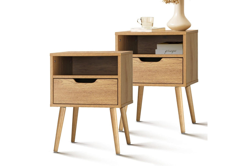 Oikiture Bedside Tables Set of 2 Wood