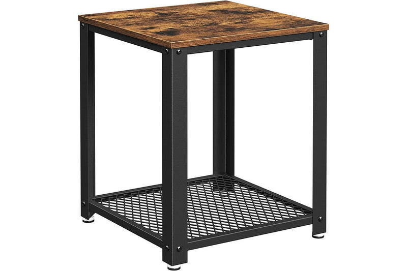 2-Tier Side Table with Storage Shelf with Metal Frame, Rustic Brown