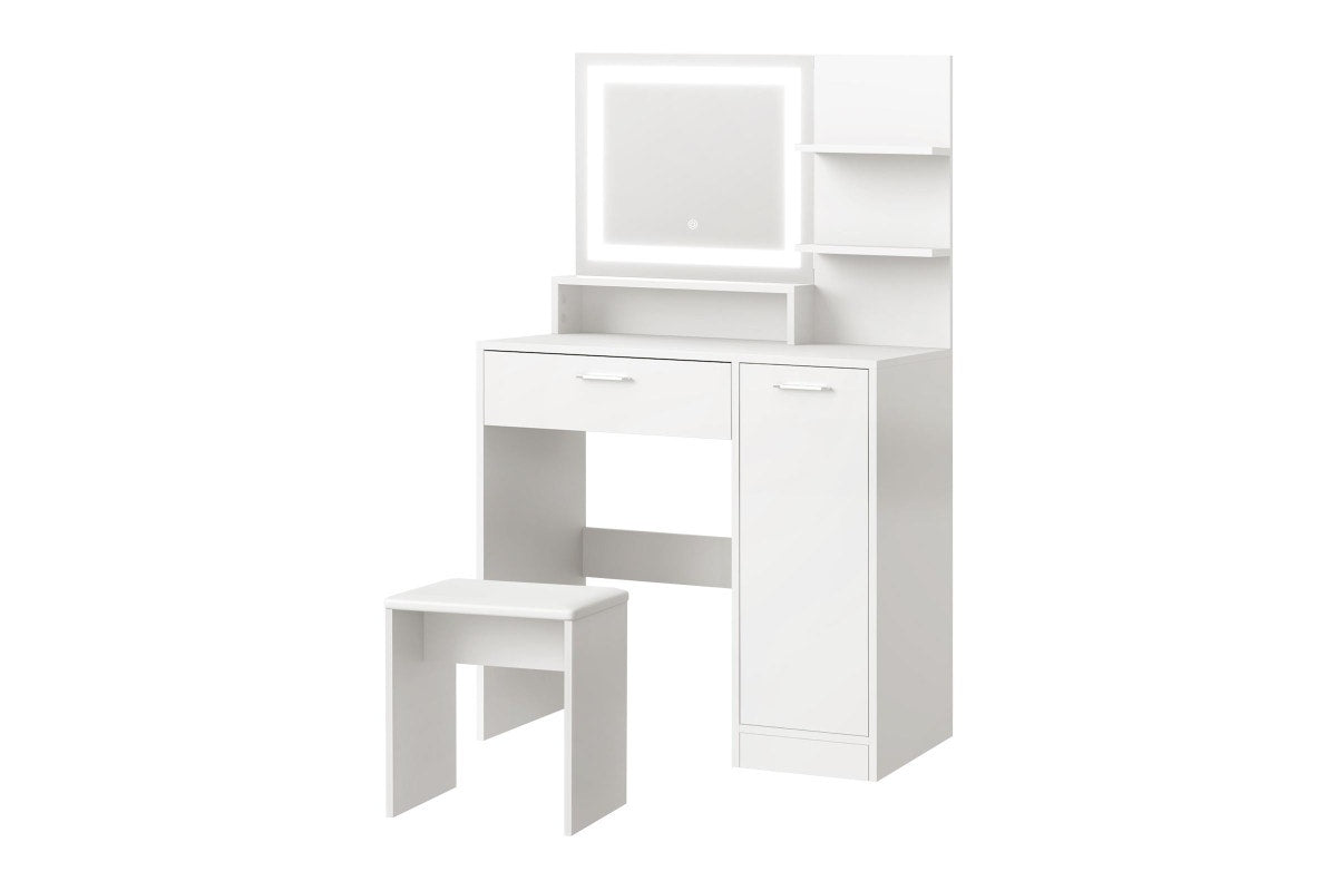 Oikiture Dressing Table Stool Set LED Mirror(White)