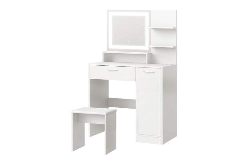 Oikiture Dressing Table Stool Set LED Mirror(White)