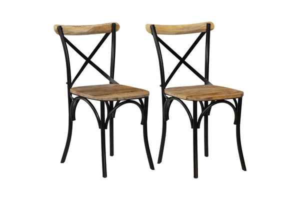Cross Chairs 2 pcs Black Solid Mango Wood vidaXL