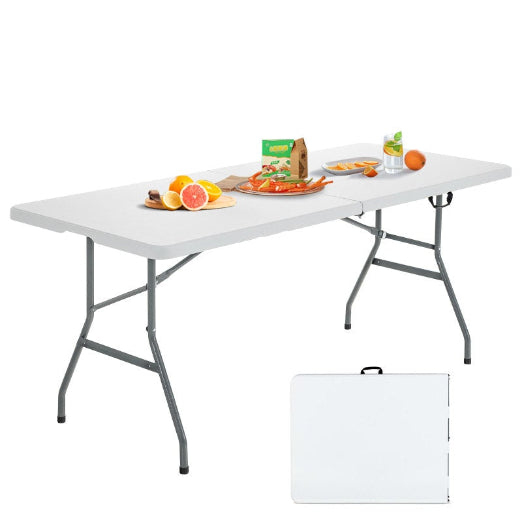 Giantex 1.8M Folding Camping Table Portable Picnic Table Outdoor Indoor w/Carrying Handle, White