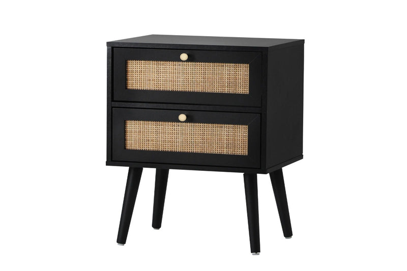 Oikiture Bedside Table 2 Drawers Rattan