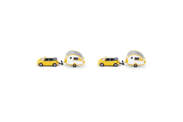 2x Siku 1629 Car w Caravan Yellow Diecast Metal Kids Children Play Toy 3y+